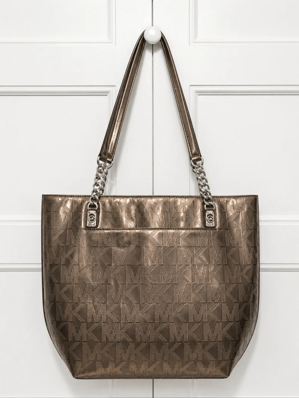 MICHAEL KORS Metallic Taupe MK Logo Tote
